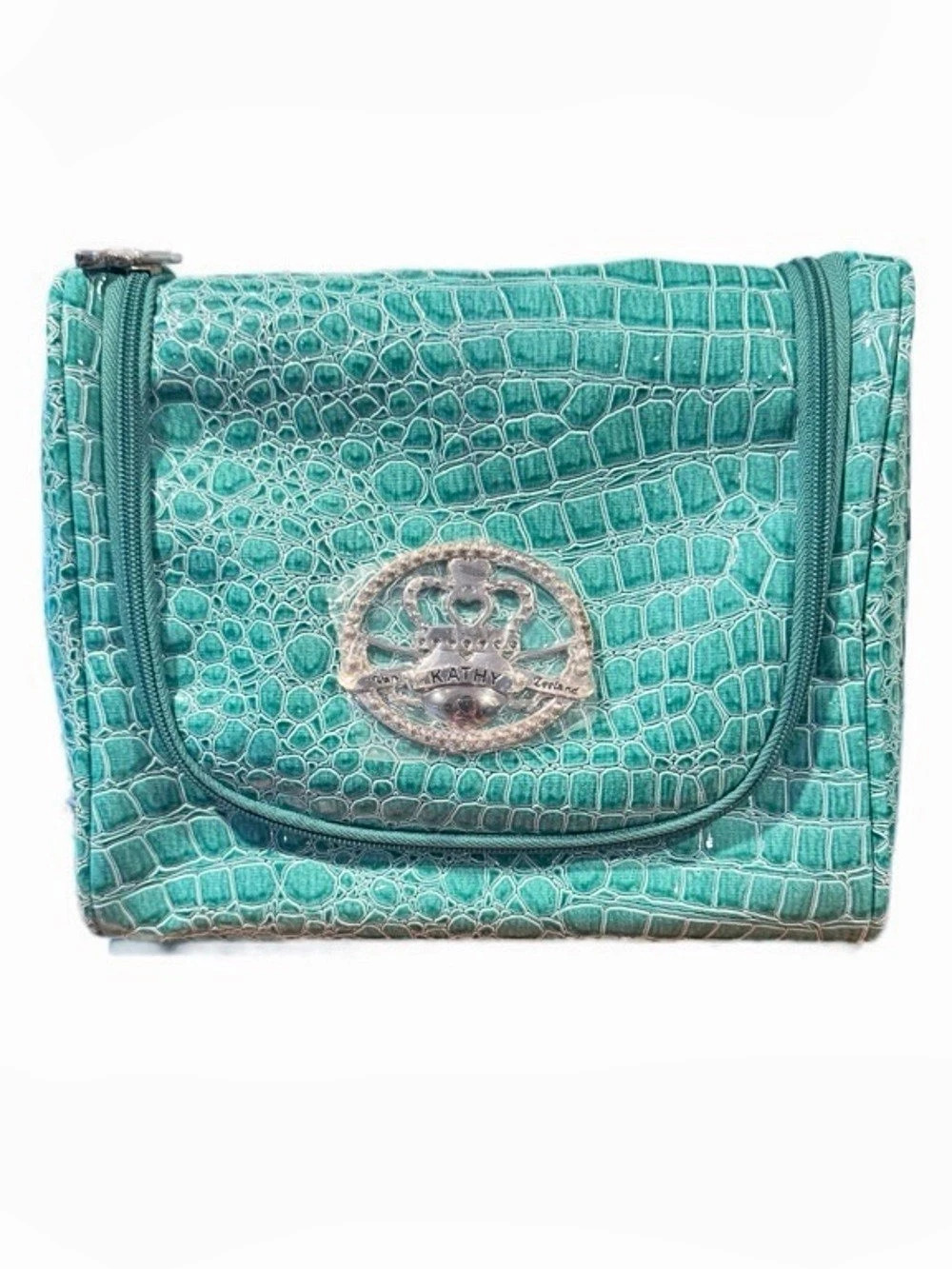 BNWOT Kathy Van Zeeland teal crocodile-embossed travel cosmetic/toiletry case